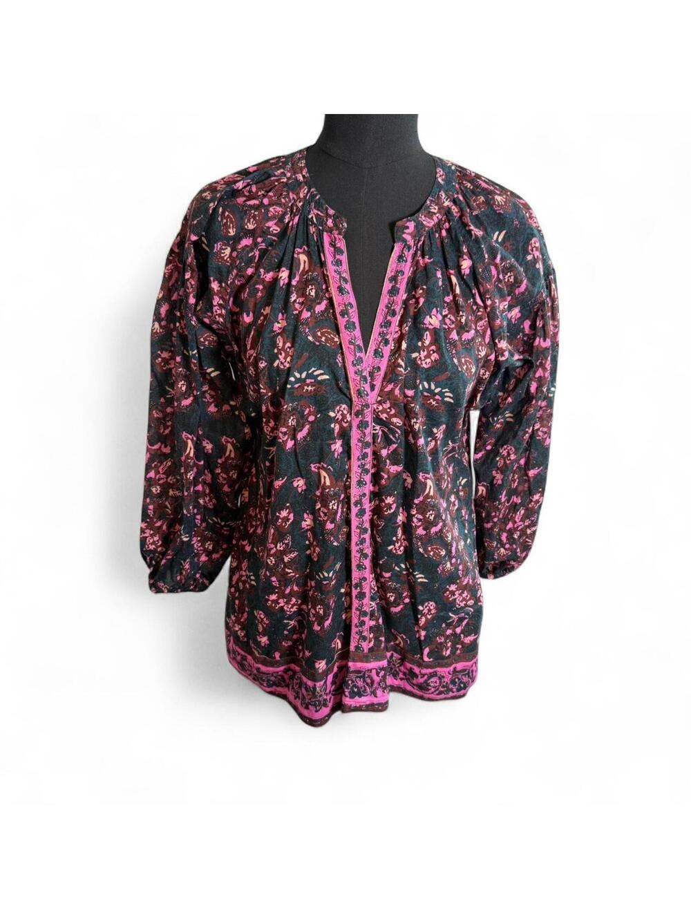Lola Australia Women's Romantic Gothic Boho Print Cotton Blouse sz XS